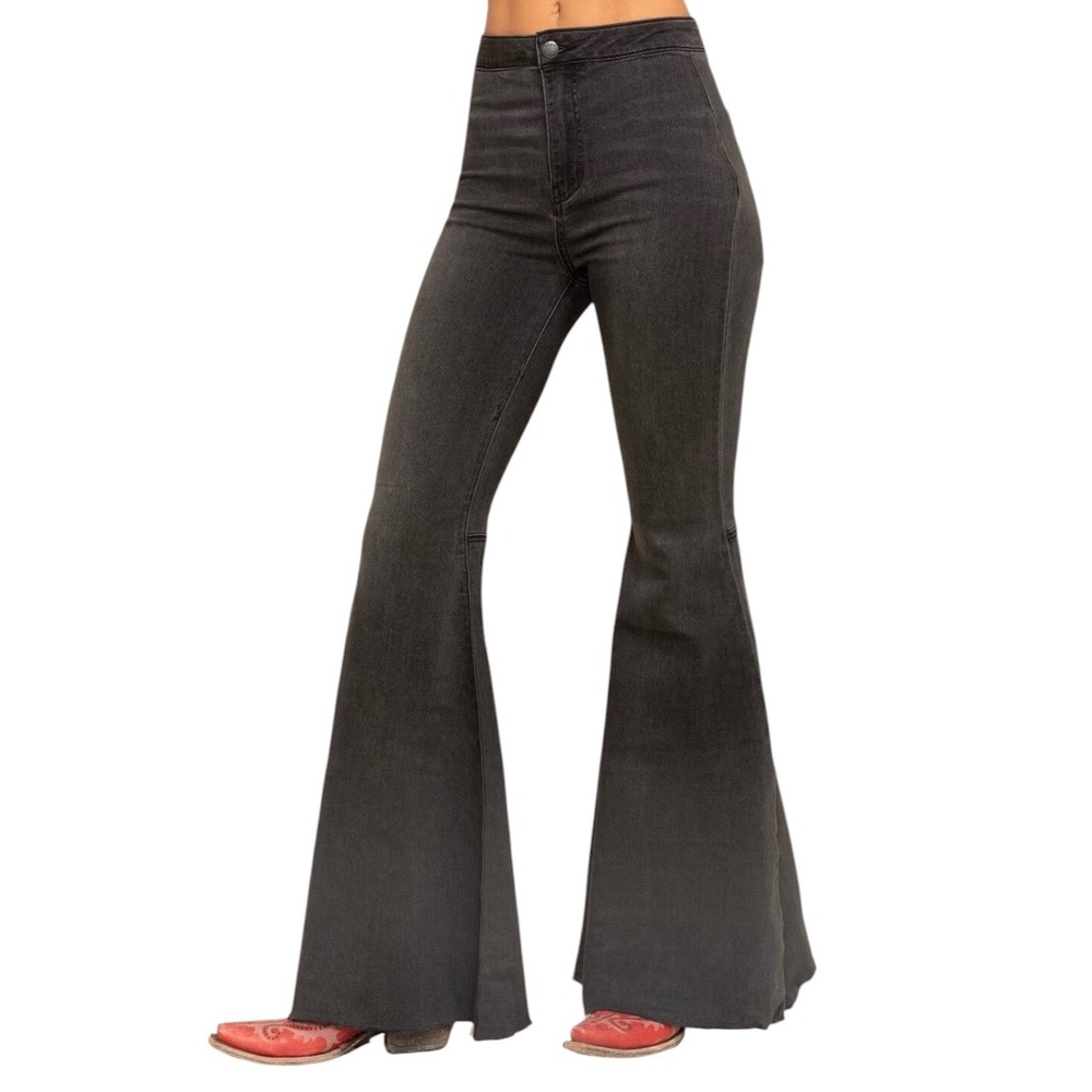 Free People Just Float On Flare Jeans Smoke Stack Faded Black W25